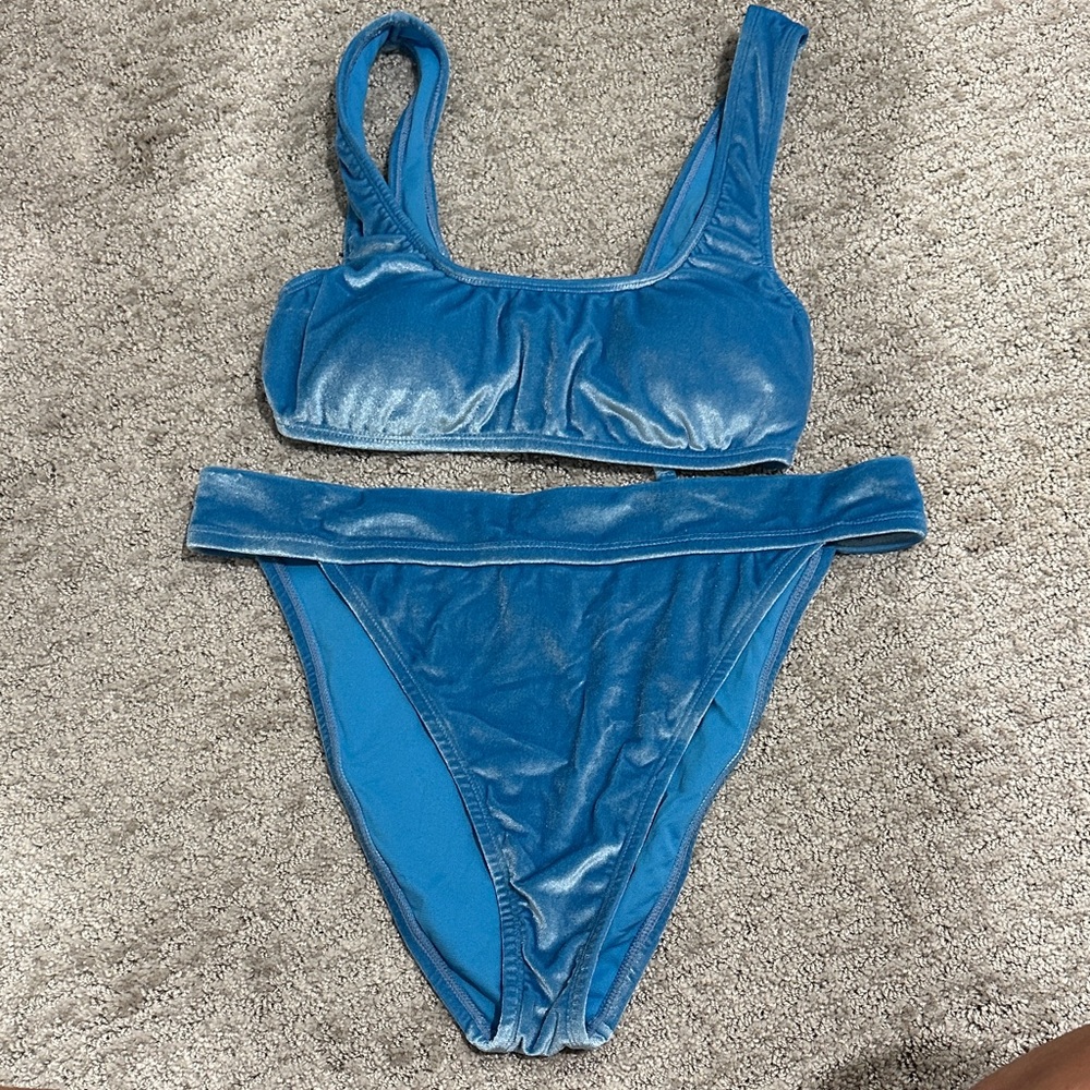 Decree Shimmering Velvety Blue Bikini Set- see sizing info in desc.
